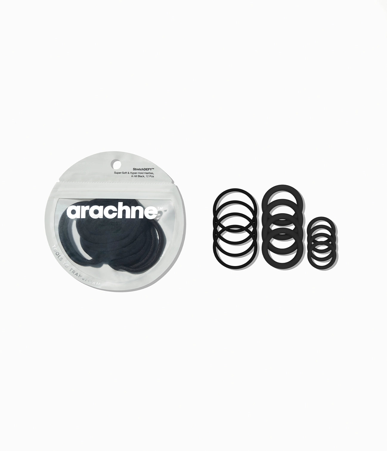 StretchDEFY™ Super-Soft & Hyper-Hold Hairties in All Black, 12 Pcs