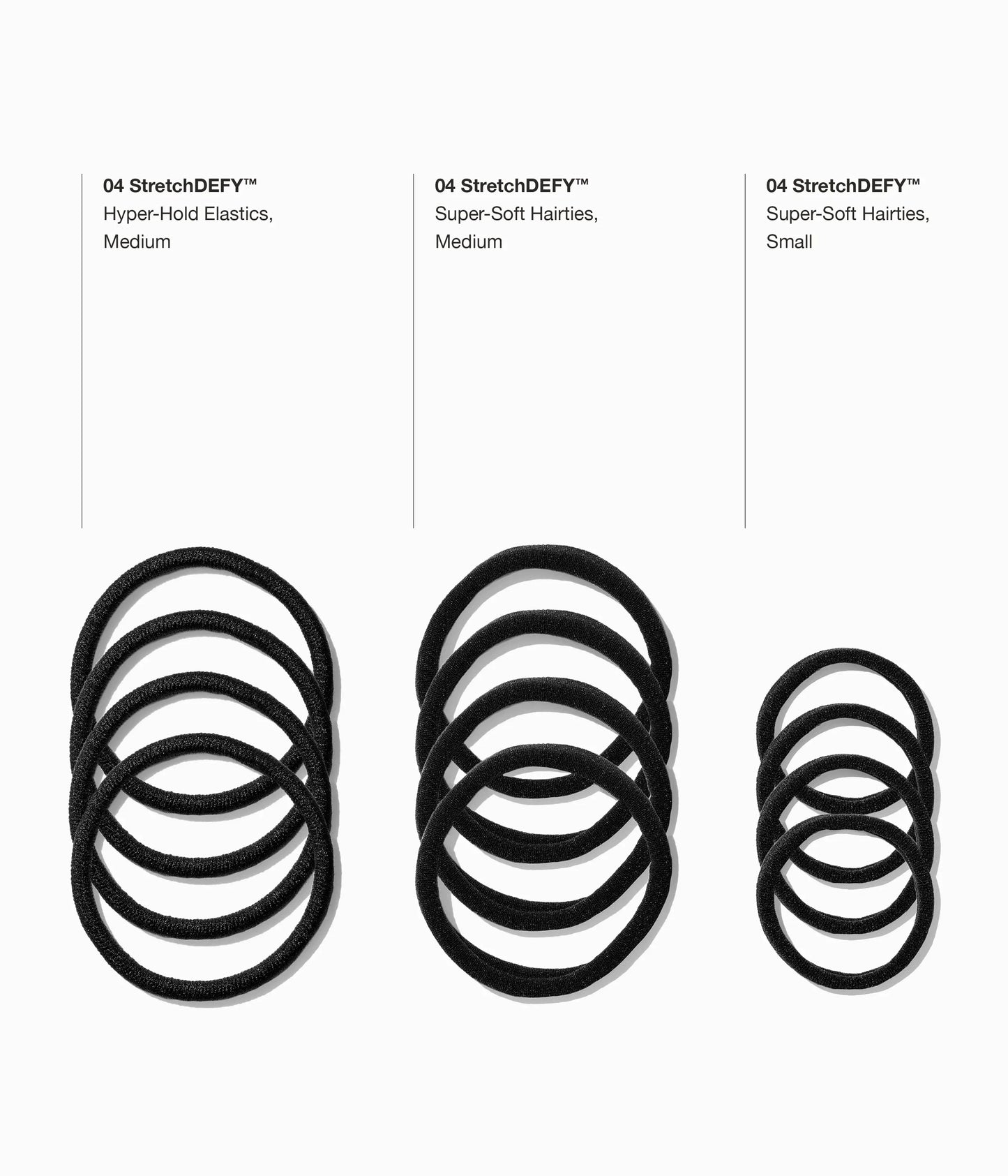 StretchDEFY™  Super-Soft & Hyper-Hold Hairties in All Black, 12 Pcs