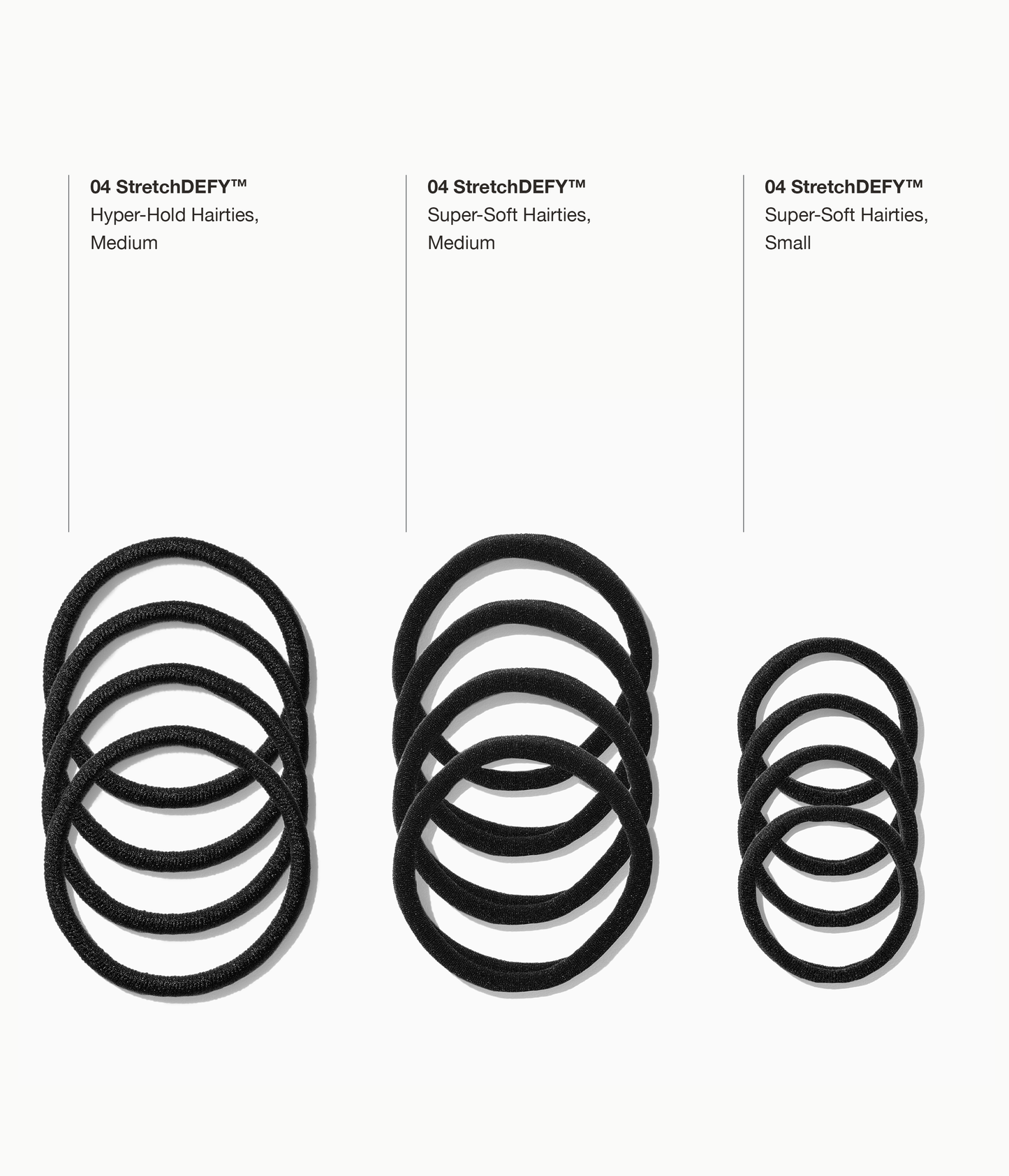 StretchDEFY™  Super-Soft & Hyper-Hold Hairties in All Black, 12 Pcs