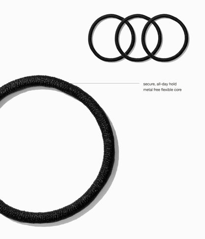 StretchDEFY™  Super-Soft & Hyper-Hold Hairties in All Black, 12 Pcs