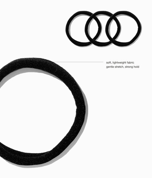 StretchDEFY™  Super-Soft & Hyper-Hold Hairties in All Black, 12 Pcs