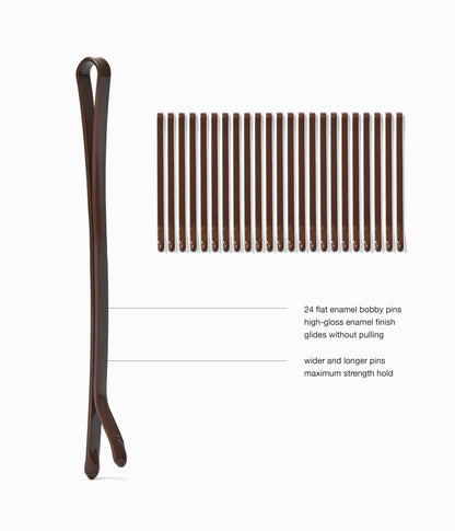 SuperHold™ Flat Enamel Bobby Pins in Chocolate Glaze, 24 Pcs