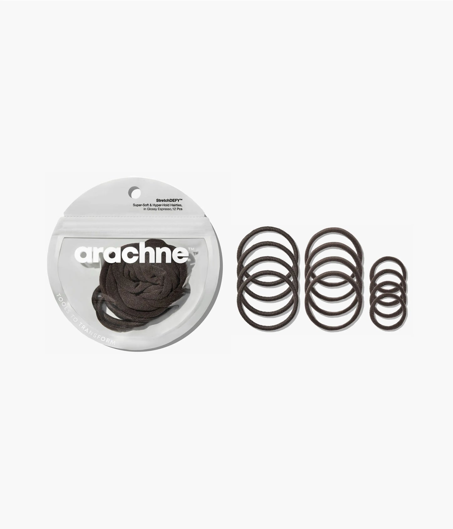 StretchDEFY™ Super-Soft & Hyper-Hold  Hairties in Glossy Espresso, 12 Pcs