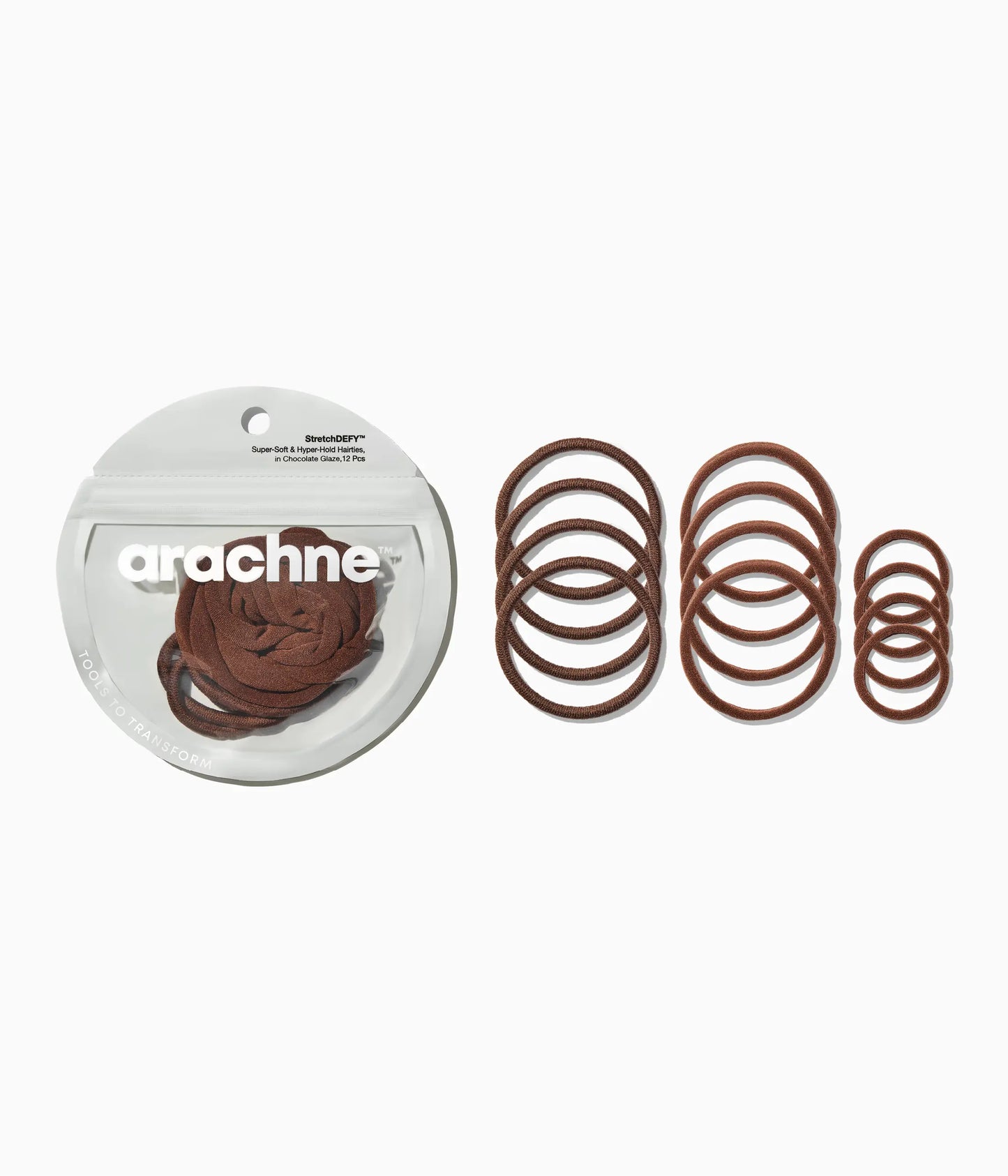 StretchDEFY™  Super-Soft & Hyper-Hold Hairties in Chocolate Glaze, 12 Pcs